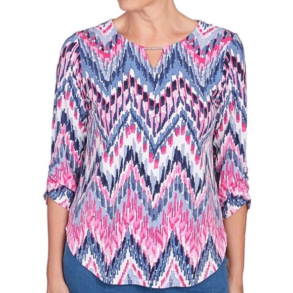 Alfred Dunner Tops - Alfred Dunner Pink and Blue Chevron Blouse